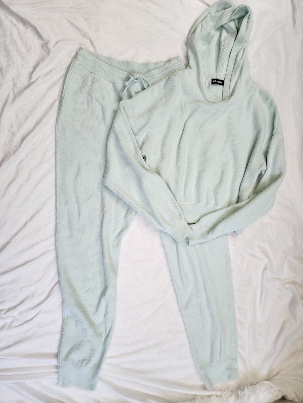 NAADAM Wmn Med Lt Mint Hooded Sweatshirt Jogger Set Cashmere Cotton Athleisure